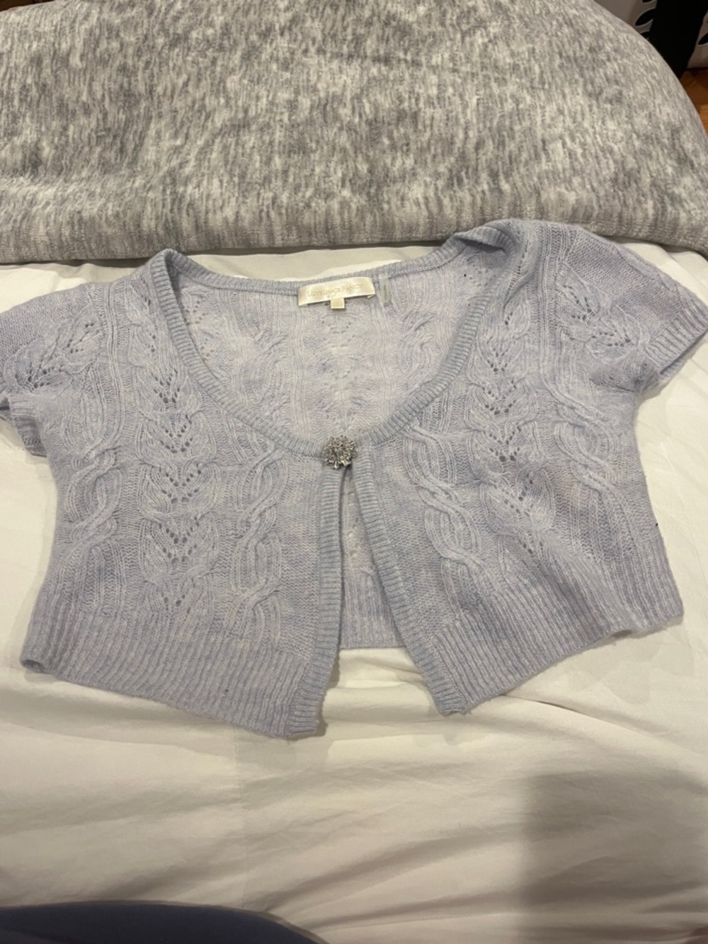 LoveShackFancy Wool/Cashmere Short-Sleeve Knit Bolero with Decorative Clasp